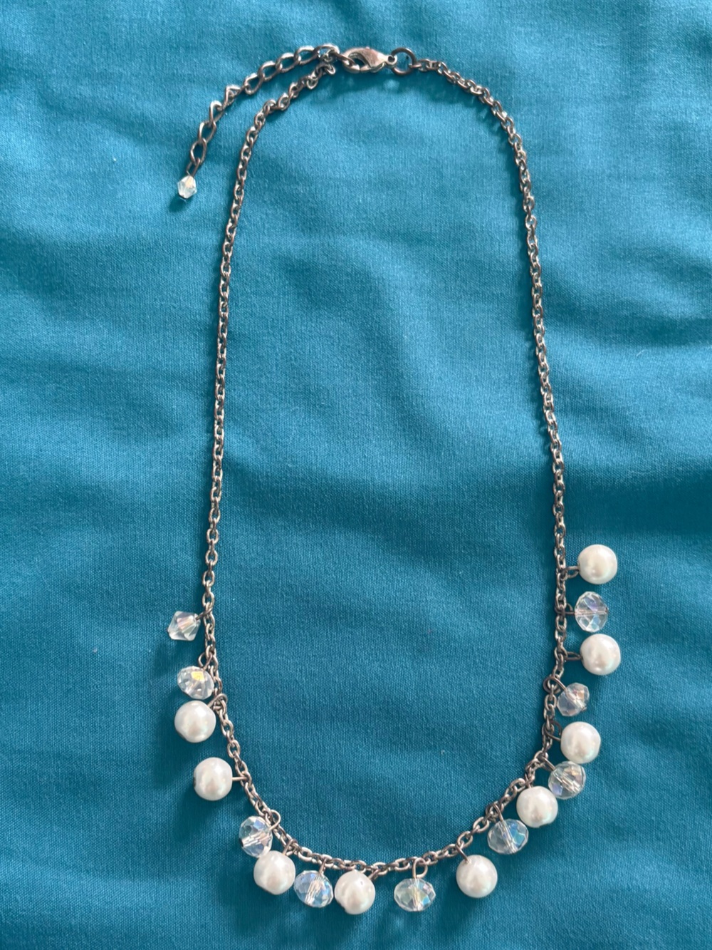 Classic Pearl and Crystal Drop Necklace - Silver Tone